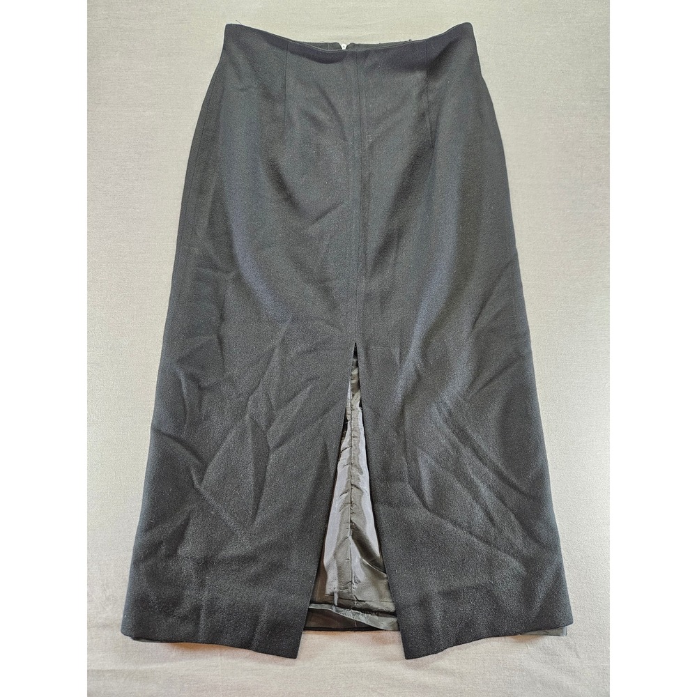 Jones New York Black 100% Worsted Wool Maxi Skirt Front Slit Size 8 Made in USA